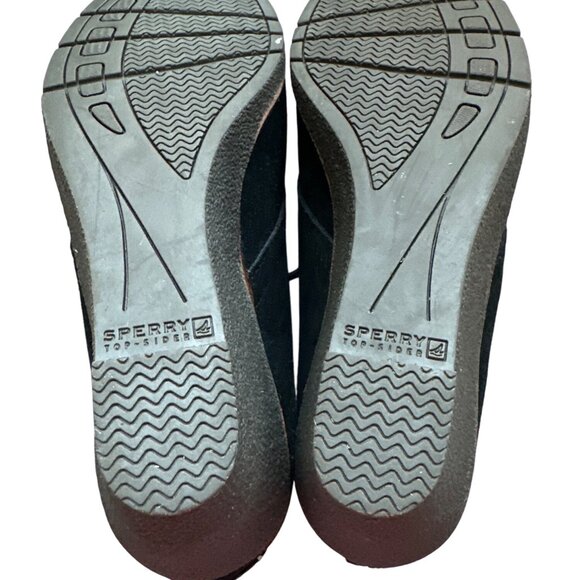 Sperry Harlow Black Suede Lace-Up Wedge Booties Leather Laces Size 8 - Picture 3 of 7